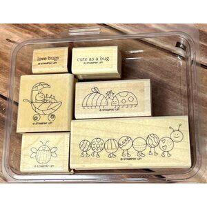 STAMPIN' UP! LOVE BUG Wood Mounted Rubber Stamp set of 6 INSECT BABY INCH WORM